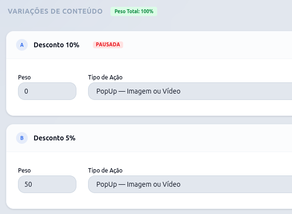 Variante pausada no experimento