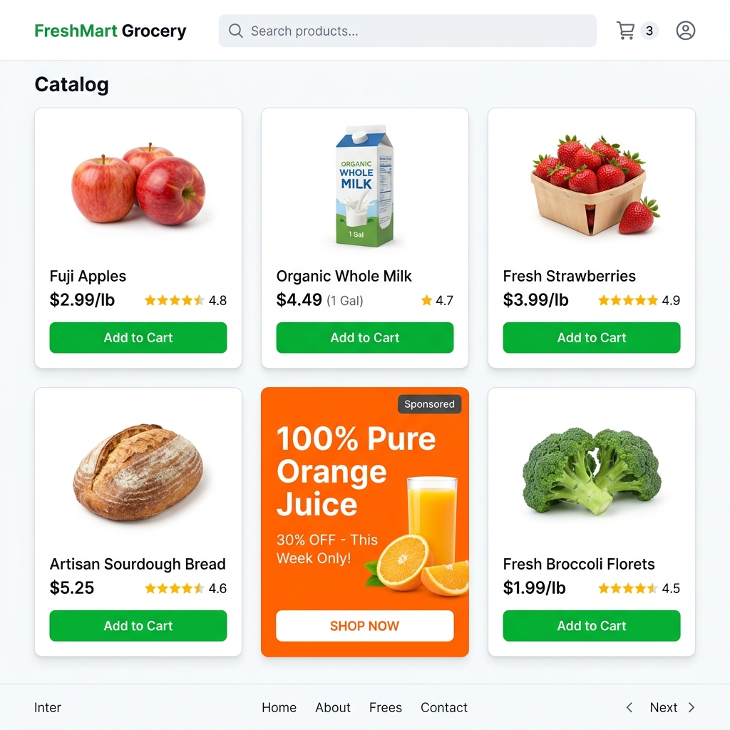 Supermarket Catalog with Native Highlighted Ad Banner